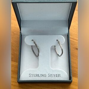 Sterling Silver Etched Hoop Pierced Earrings. New, never used.